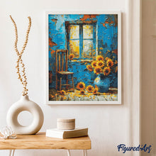 Charger l'image dans la galerie, Broderie Diamant - Tournesols à la fenêtre bleue