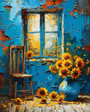 Charger l'image dans la galerie, Diamond Painting - Broderie Diamant - Tournesols à la fenêtre bleue