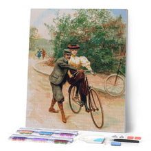 Charger l'image dans la galerie, Diamond Painting - Leçon de bicyclette romantique - peinture vintage