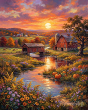 Charger l'image dans la galerie, Diamond Painting - Diamond Painting - Ferme dans la Vallée au Coucher du Soleil