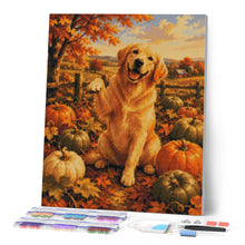 Charger l'image dans la galerie, Diamond Painting - Golden Retriever dans un Champ de Citrouilles