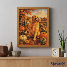 Charger l'image dans la galerie, Diamond Painting - Golden Retriever dans un Champ de Citrouilles