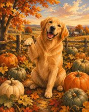 Charger l'image dans la galerie, Diamond Painting - Diamond Painting - Golden Retriever dans un Champ de Citrouilles