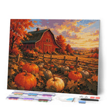 Charger l'image dans la galerie, Diamond Painting - Citrouilles et Grange Rouge à l'Heure Dorée