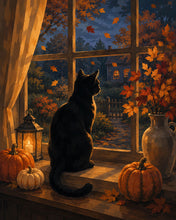 Charger l'image dans la galerie, Diamond Painting - Diamond Painting - Chat Noir à la Fenêtre et Citrouilles