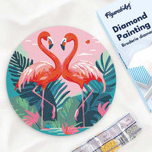 Charger l'image dans la galerie, Broderie Diamant sur Disque en Bois - Flamants Roses Tropicaux