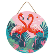 Charger l'image dans la galerie, Broderie Diamant sur Disque en Bois - Flamants Roses Tropicaux