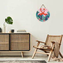 Charger l'image dans la galerie, Broderie Diamant sur Disque en Bois - Flamants Roses Tropicaux