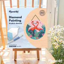 Charger l'image dans la galerie, Broderie Diamant sur Disque en Bois - Flamants Roses Tropicaux