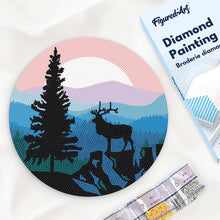 Charger l'image dans la galerie, Broderie Diamant sur Disque en Bois - Cerf majestueux et Paysage