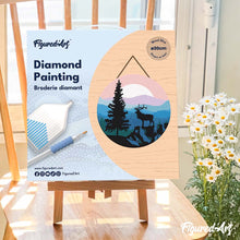 Charger l'image dans la galerie, Broderie Diamant sur Disque en Bois - Cerf majestueux et Paysage