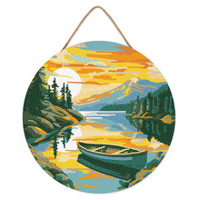 Charger l'image dans la galerie, Broderie Diamant sur Disque en Bois - Lac de montagne et canoë