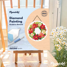 Charger l'image dans la galerie, Broderie Diamant sur Disque en Bois - Couronne de Noël Florale
