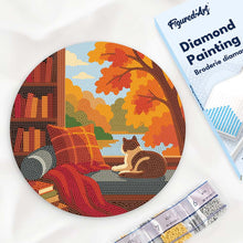 Charger l'image dans la galerie, Broderie Diamant sur Disque en Bois - Vue du Chat en Automne