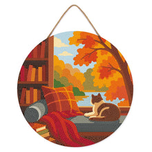 Charger l'image dans la galerie, Broderie Diamant sur Disque en Bois - Vue du Chat en Automne