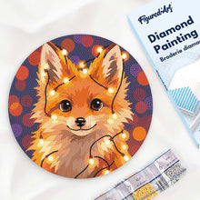 Charger l'image dans la galerie, Broderie Diamant sur Disque en Bois - Petit renard et guirlande éclairée