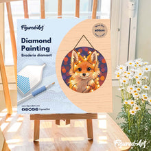 Charger l'image dans la galerie, Broderie Diamant sur Disque en Bois - Petit renard et guirlande éclairée