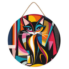 Charger l'image dans la galerie, Broderie Diamant sur Disque en Bois - Chat Abstrait Éclatant