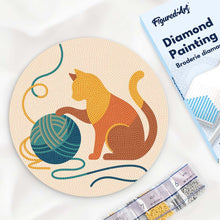 Charger l'image dans la galerie, Broderie Diamant sur Disque en Bois - Chat et Pelote