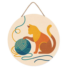 Charger l'image dans la galerie, Broderie Diamant sur Disque en Bois - Chat et Pelote