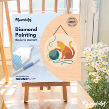 Charger l'image dans la galerie, Broderie Diamant sur Disque en Bois - Chat et Pelote