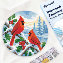 Charger l'image dans la galerie, Broderie Diamant sur Disque en Bois - Cardinaux d'hiver