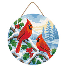 Charger l'image dans la galerie, Broderie Diamant sur Disque en Bois - Cardinaux d'hiver
