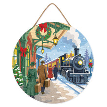 Charger l'image dans la galerie, Broderie Diamant sur Disque en Bois - Train des fêtes