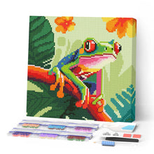 Charger l'image dans la galerie, Mini Diamond Painting 25x25cm - Broderie Diamant Rainette Tropicale aux Yeux Rouges