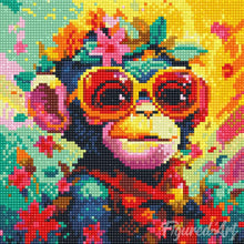 Charger l'image dans la galerie, Mini Diamond Painting 25x25cm - Singe Fantaisie et Fleurs