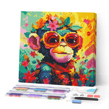 Charger l'image dans la galerie, Mini Diamond Painting 25x25cm - Broderie Diamant Singe Fantaisie et Fleurs