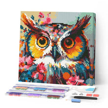 Charger l'image dans la galerie, Mini Diamond Painting 25x25cm - Broderie Diamant Hibou Fantaisie et Fleurs