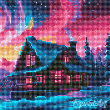 Charger l'image dans la galerie, Mini Diamond Painting 25x25cm - Maison et Aurore boréale