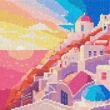 Charger l'image dans la galerie, Mini Diamond Painting 25x25cm - Coucher de Soleil à Santorin