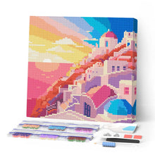 Charger l'image dans la galerie, Mini Diamond Painting 25x25cm - Broderie Diamant Coucher de Soleil à Santorin