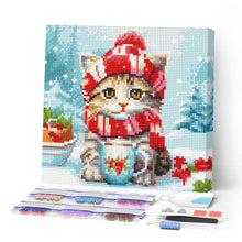Charger l'image dans la galerie, Mini Diamond Painting 25x25cm - Broderie Diamant Chat Mignon avec Écharpe Rouge