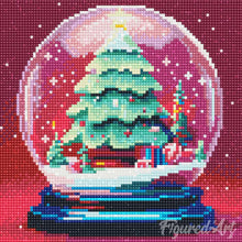 Charger l'image dans la galerie, Mini Diamond Painting 25x25cm - Boule à Neige et Sapin de Noël