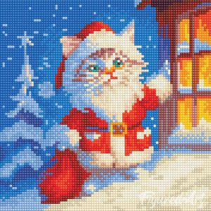 Mini Diamond Painting 25x25cm - Chat Père Noël