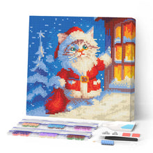 Charger l'image dans la galerie, Mini Diamond Painting 25x25cm - Broderie Diamant Chat Père Noël