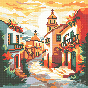 Mini Diamond Painting 25x25cm - Église de Village Ensoleillé