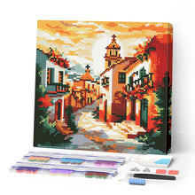 Charger l'image dans la galerie, Mini Diamond Painting 25x25cm - Broderie Diamant Église de Village Ensoleillé