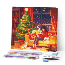 Charger l'image dans la galerie, Mini Diamond Painting 25x25cm - Broderie Diamant Paisible au pied du sapin de Noël