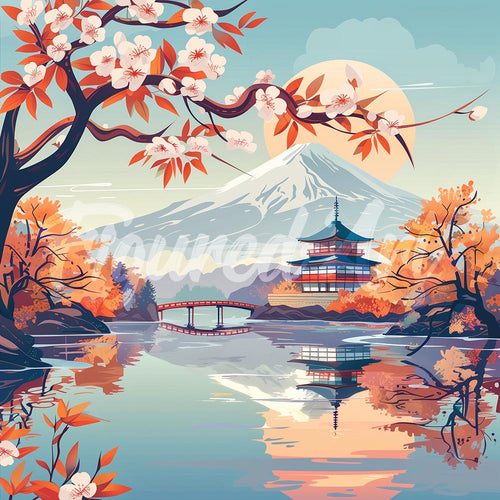 Mini Diamond Painting 25x25cm - Broderie Diamant Lac et Mont Fuji