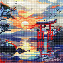 Charger l&#39;image dans la galerie, Mini Diamond Painting 25x25cm - Porte Torii au coucher du soleil