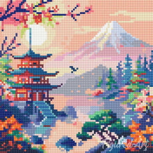 Charger l&#39;image dans la galerie, Mini Diamond Painting 25x25cm - Pagode et Mont Fuji