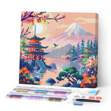 Charger l'image dans la galerie, Mini Diamond Painting 25x25cm - Broderie Diamant Pagode et Mont Fuji
