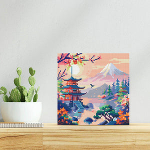 Mini Diamond Painting 25x25cm - Pagode et Mont Fuji