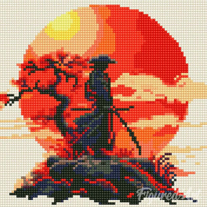 Mini Diamond Painting 25x25cm - Samourai au coucher du soleil