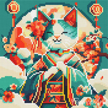 Charger l&#39;image dans la galerie, Mini Diamond Painting 25x25cm - Chat Princesse Japonaise