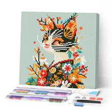 Charger l'image dans la galerie, Mini Diamond Painting 25x25cm - Broderie Diamant Chat Floral en Kimono
